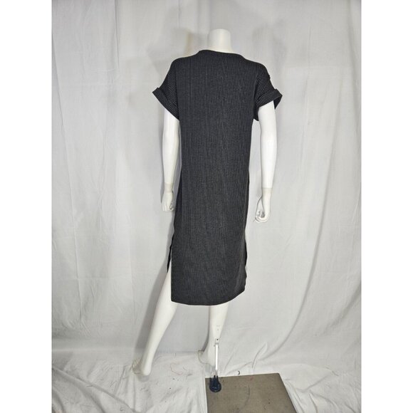 ENTRO Charcoal Ribbed Short Sleeve Round Neck Side Slit Maxi Dress - Picture 4 of 4